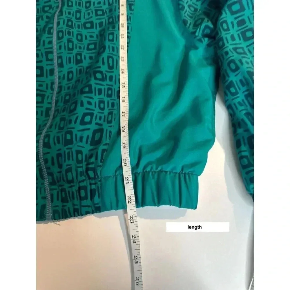 Vintage 90s LBH Windbreaker Womens Medium Teal Green Geometric Sporty Jacket - Picture 11 of 16